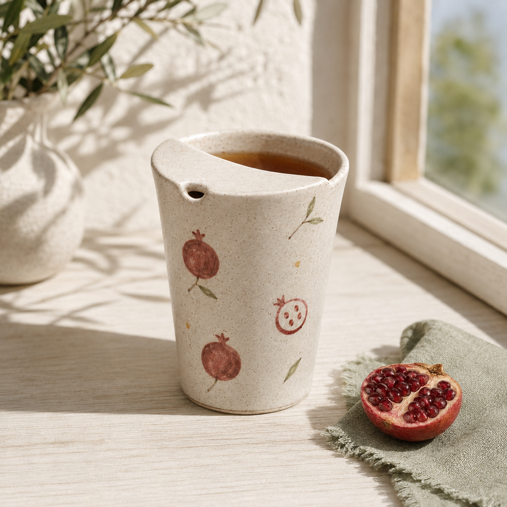 Hand-Painted Pomegranate Ceramic Mug with Sip Lid