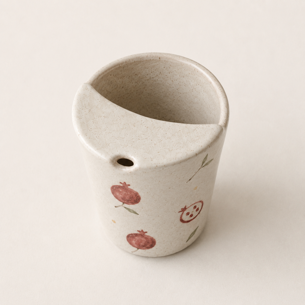 Hand-Painted Pomegranate Ceramic Mug with Sip Lid