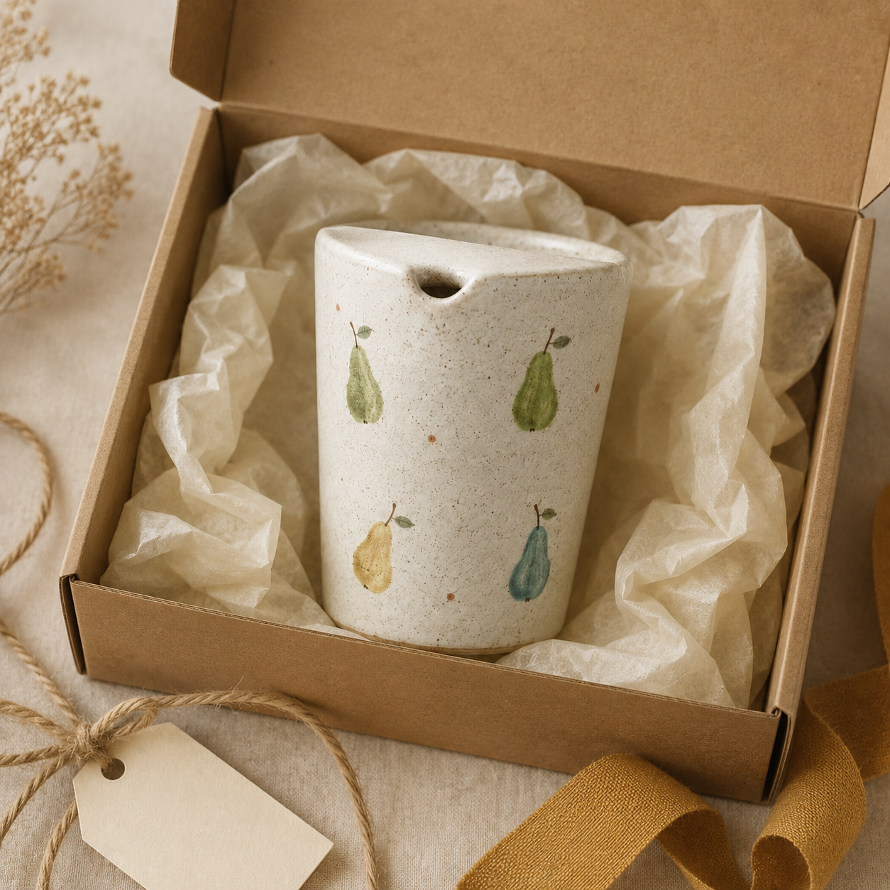 Hand-Painted Pear Ceramic Travel Mug