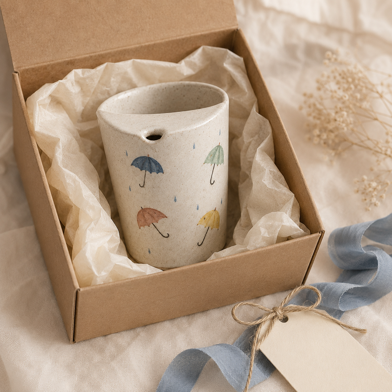 Hand-Painted Umbrella Ceramic Travel Mug