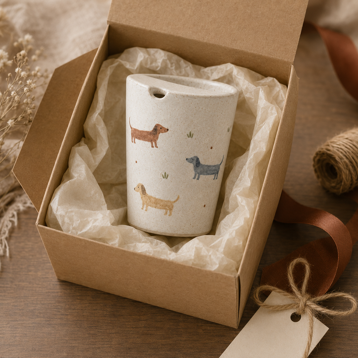 Hand-Painted Dachshund Ceramic Travel Mug