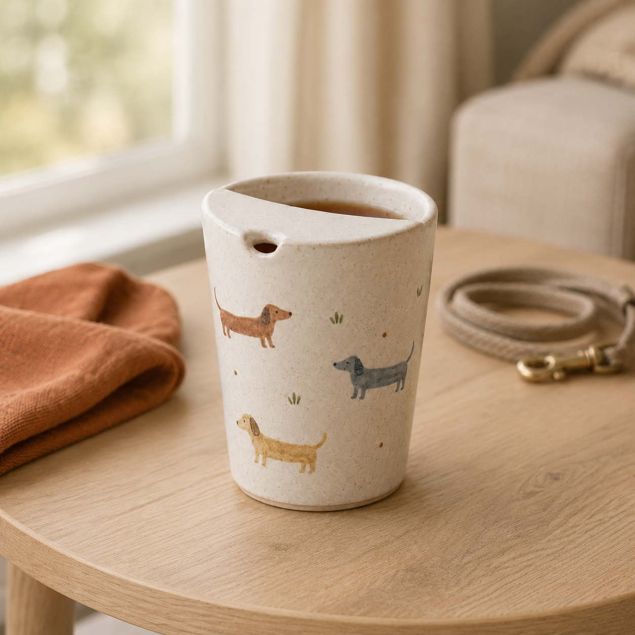 Hand-Painted Dachshund Ceramic Travel Mug