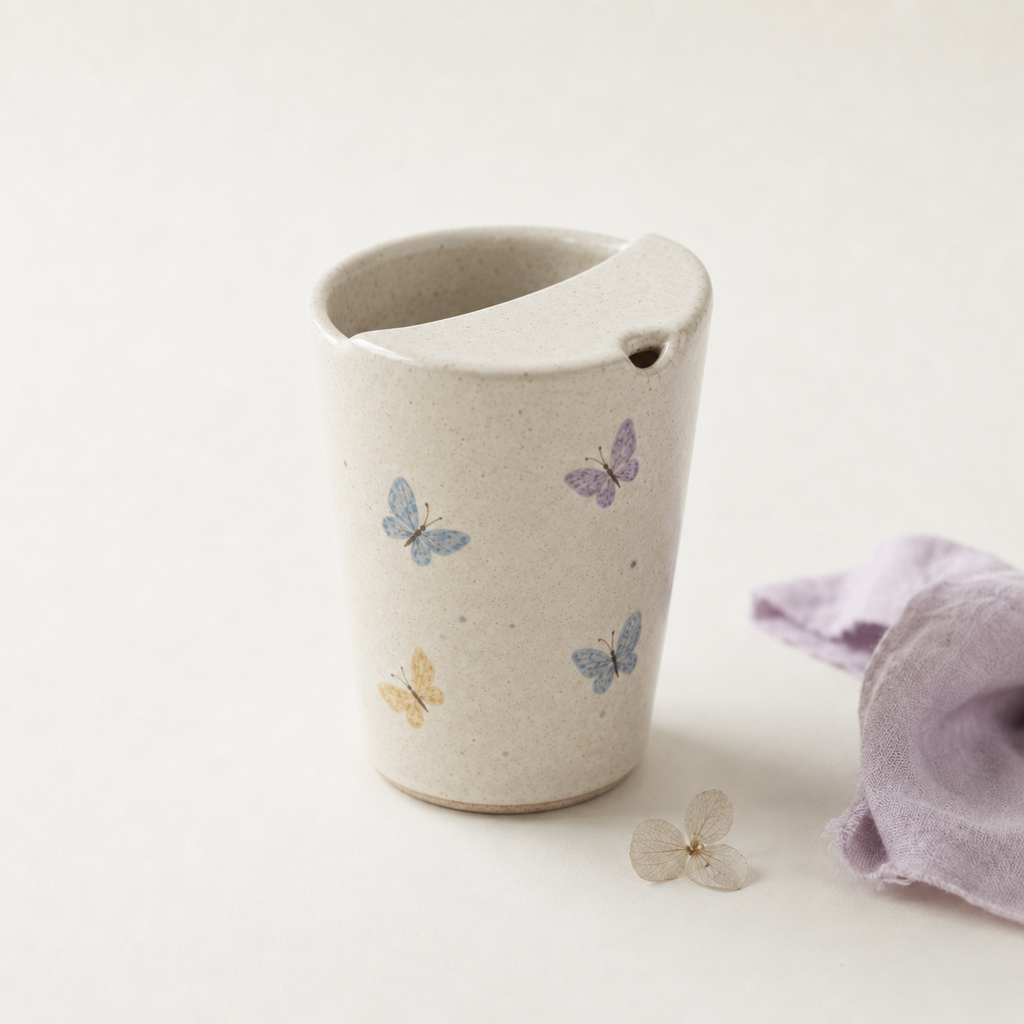 Hand-Painted Butterfly Ceramic Travel Mug