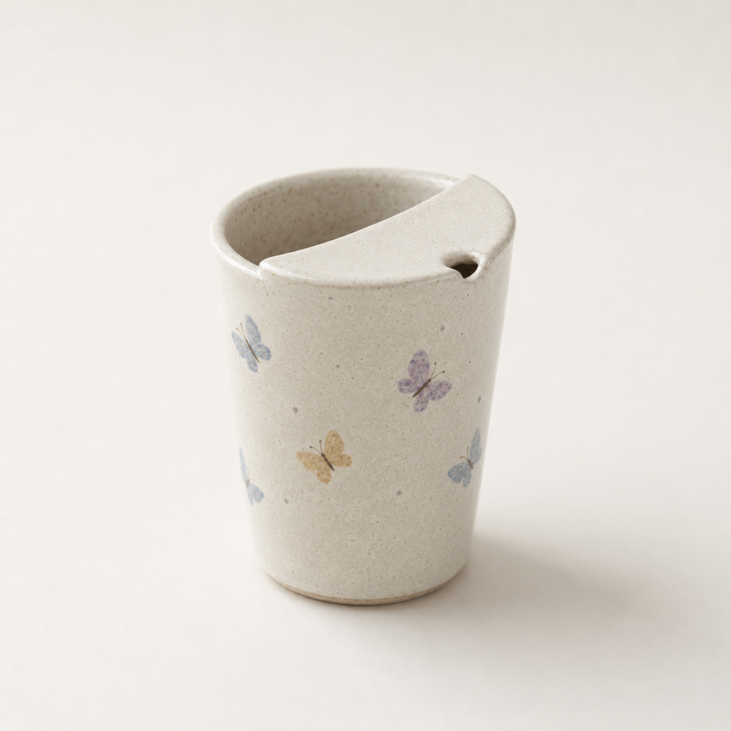 Hand-Painted Butterfly Ceramic Travel Mug