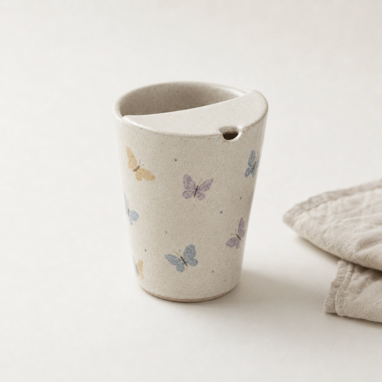 Hand-Painted Butterfly Ceramic Travel Mug