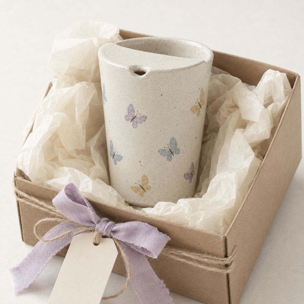 Hand-Painted Butterfly Ceramic Travel Mug