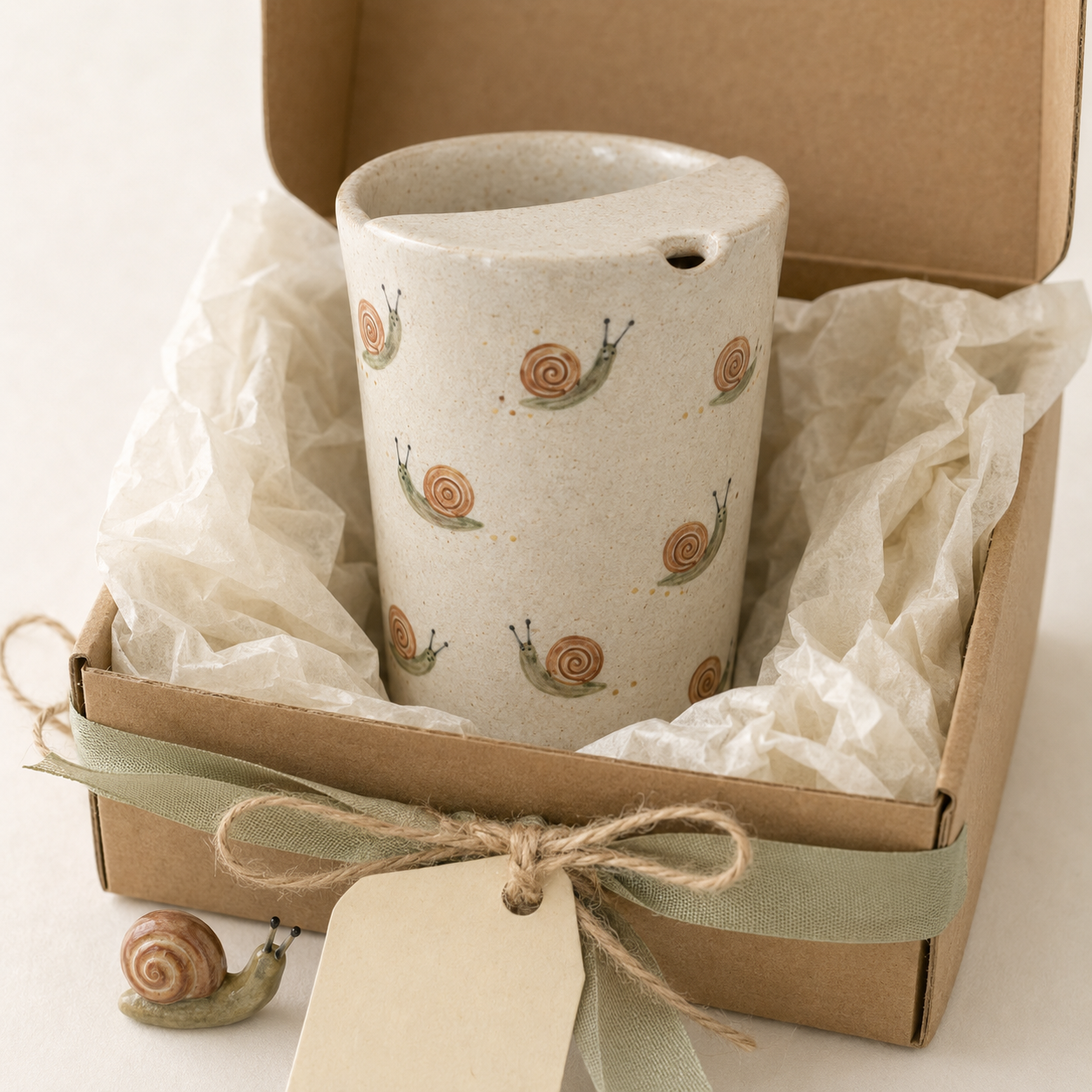 Hand-Painted Snail Ceramic Travel Mug