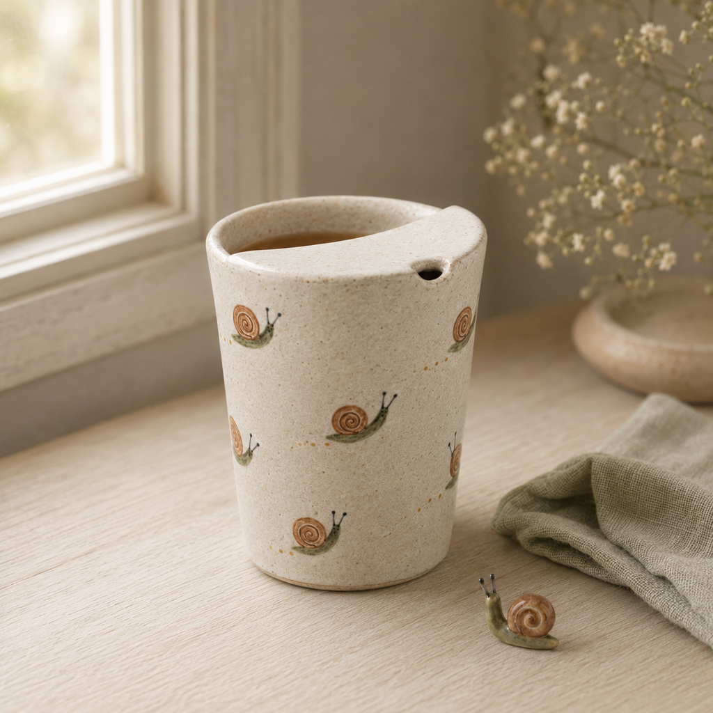 Hand-Painted Snail Ceramic Travel Mug