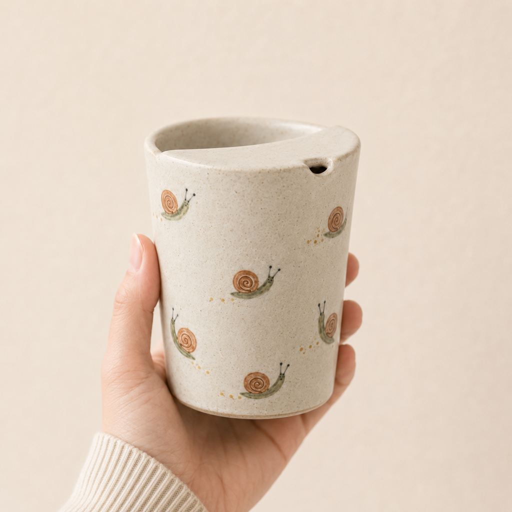 Hand-Painted Snail Ceramic Travel Mug