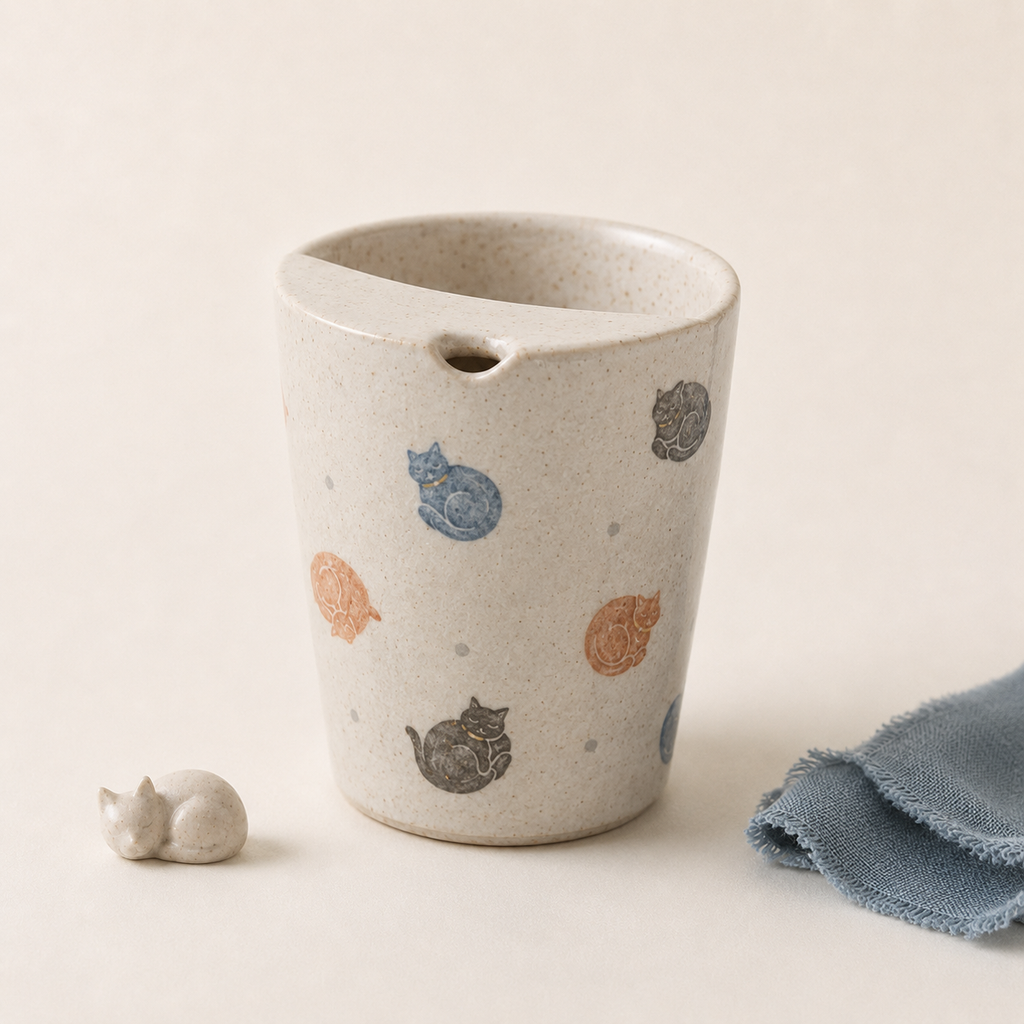 Hand-Painted Sleeping Cat Ceramic Travel Mug
