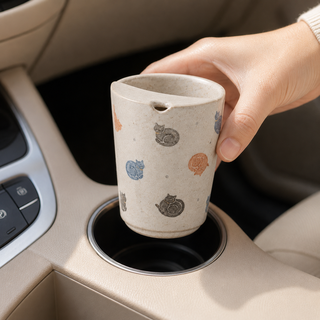 Hand-Painted Sleeping Cat Ceramic Travel Mug