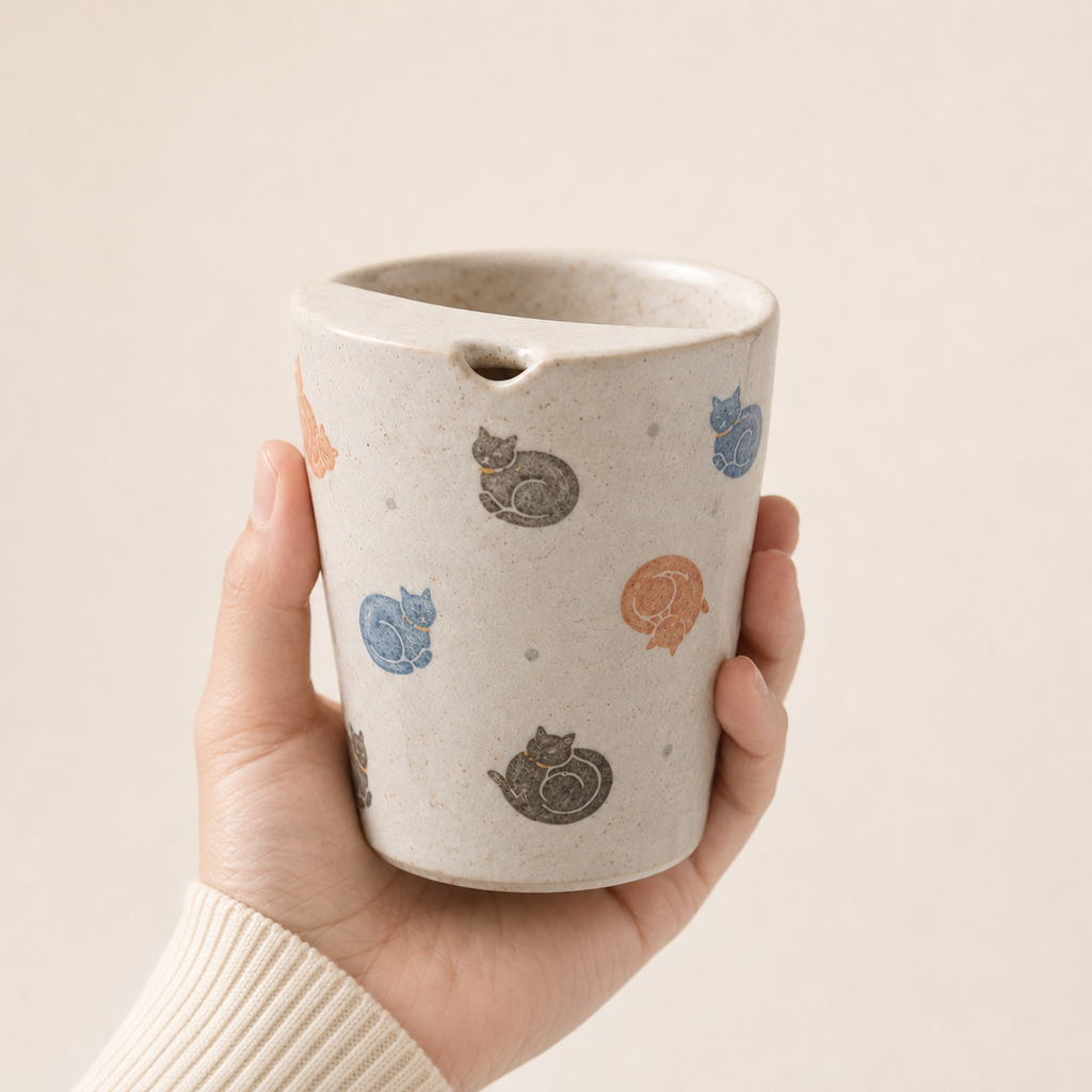 Hand-Painted Sleeping Cat Ceramic Travel Mug