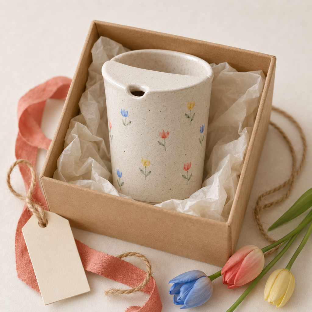 Hand-Painted Tulip Ceramic Travel Mug