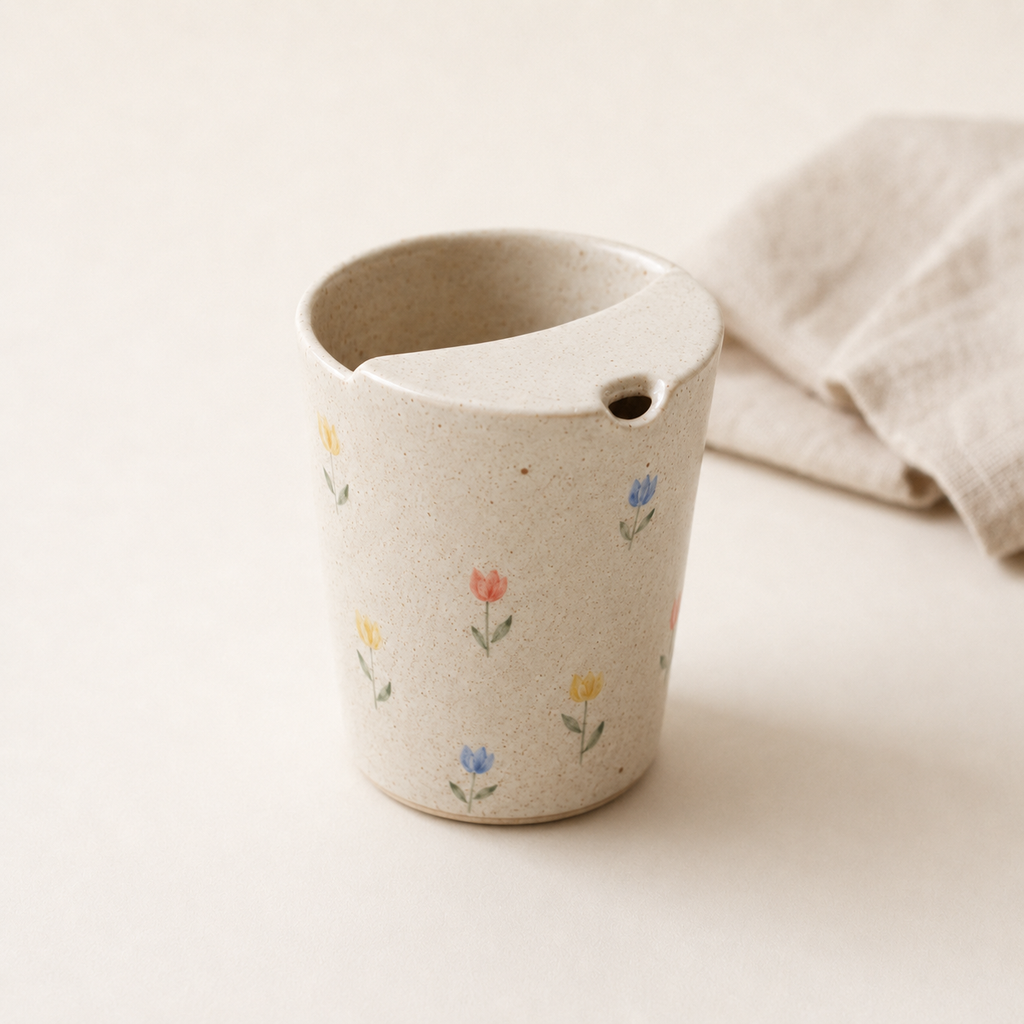 Hand-Painted Tulip Ceramic Travel Mug