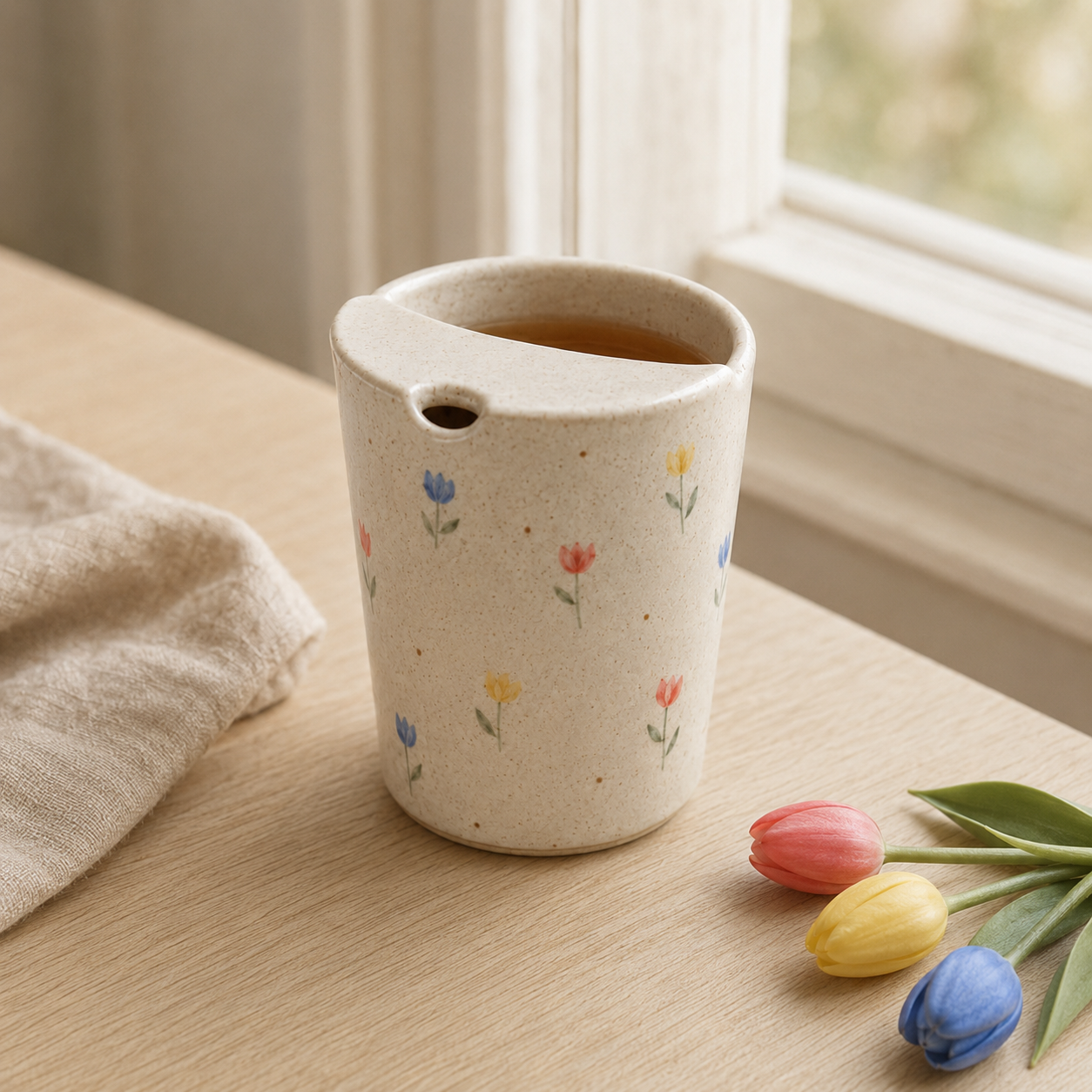 Hand-Painted Tulip Ceramic Travel Mug