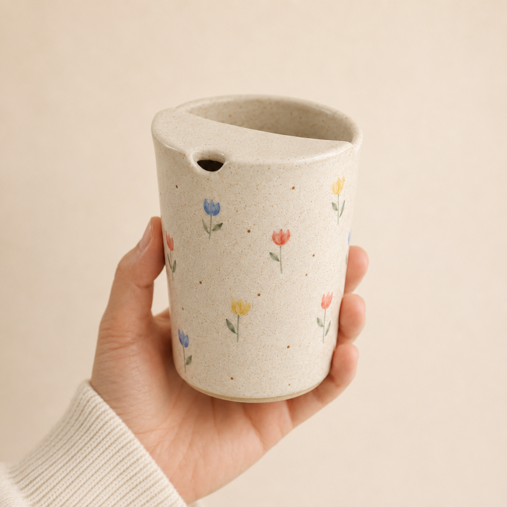 Hand-Painted Tulip Ceramic Travel Mug