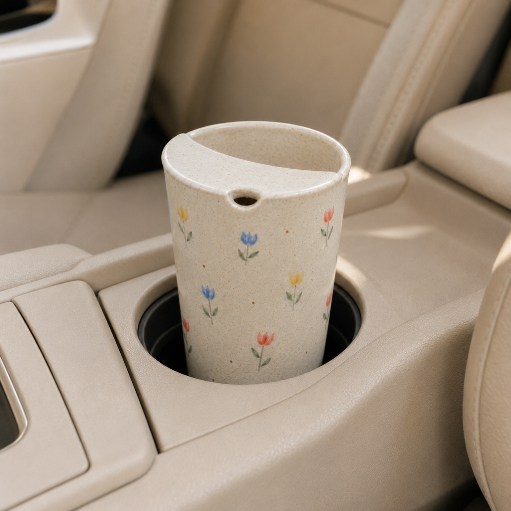 Hand-Painted Tulip Ceramic Travel Mug