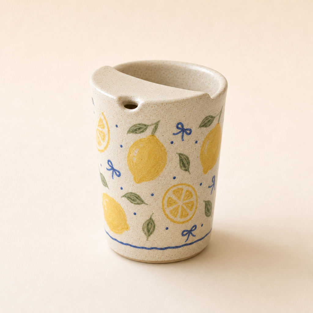 Hand-Painted Lemon Ceramic Travel Mug