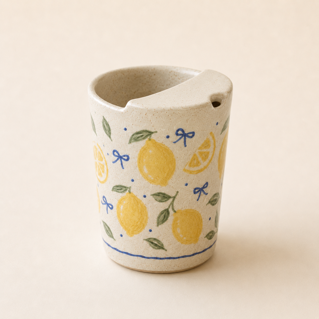 Hand-Painted Lemon Ceramic Travel Mug