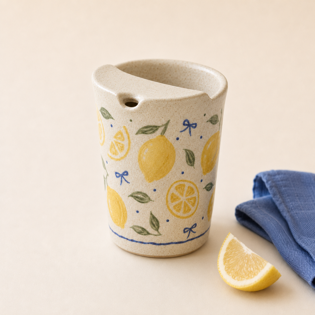 Hand-Painted Lemon Ceramic Travel Mug