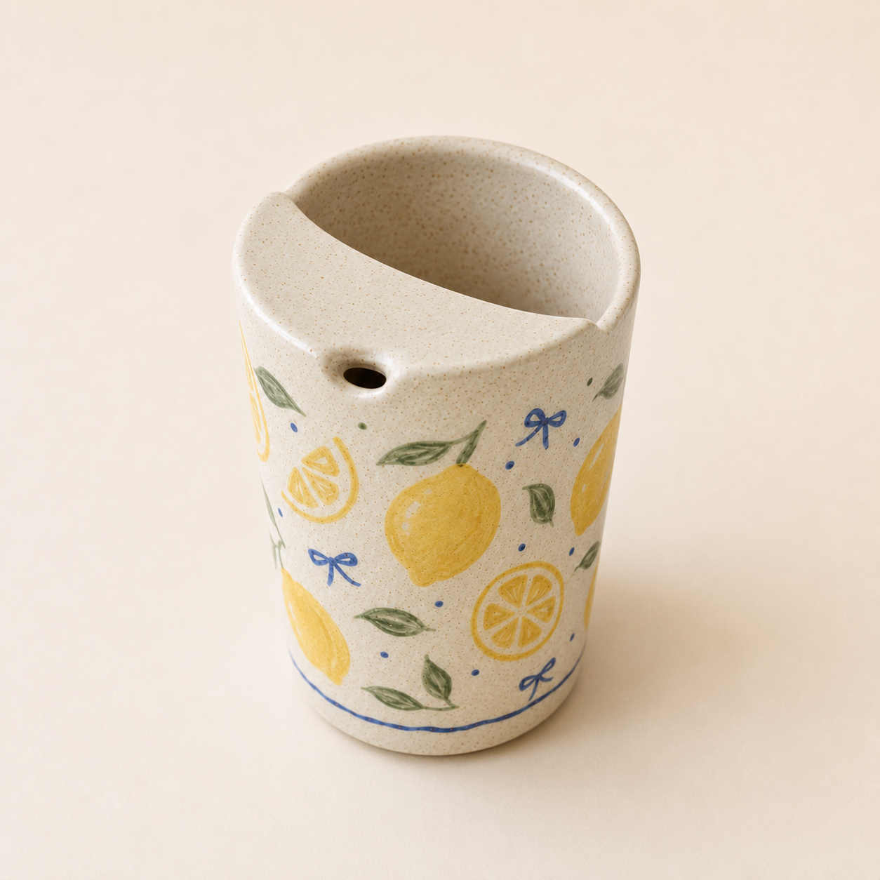 Hand-Painted Lemon Ceramic Travel Mug