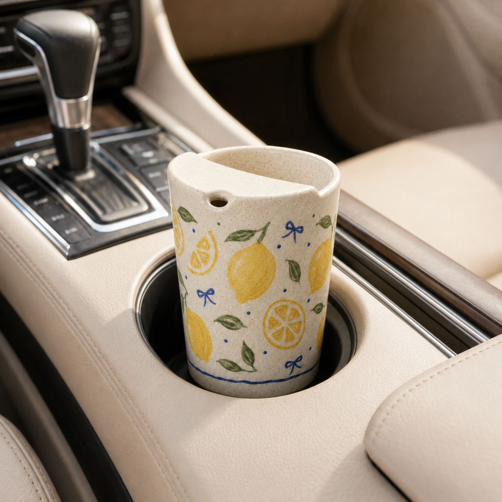 Hand-Painted Lemon Ceramic Travel Mug