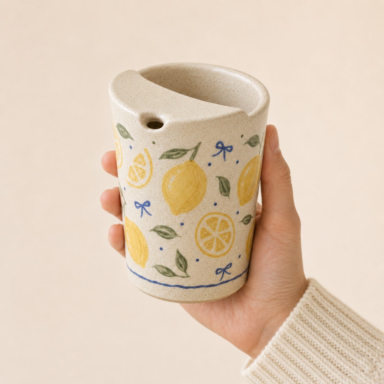 Hand-Painted Lemon Ceramic Travel Mug