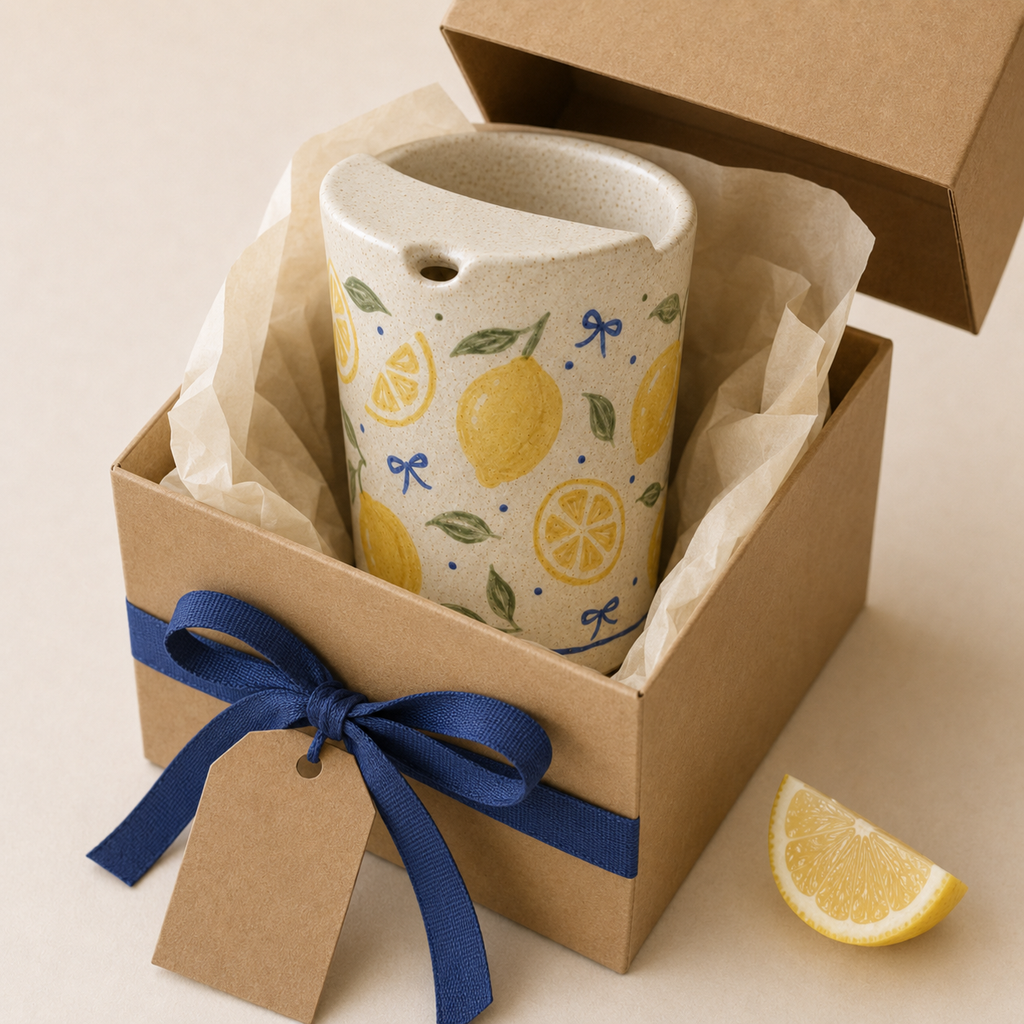 Hand-Painted Lemon Ceramic Travel Mug
