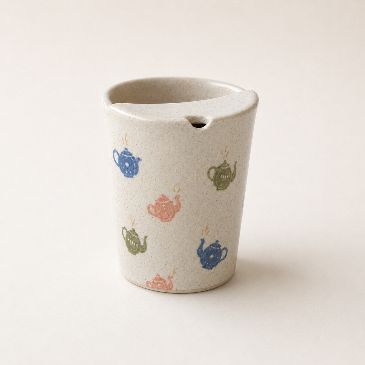 Hand-Painted Teapot Ceramic Travel Mug