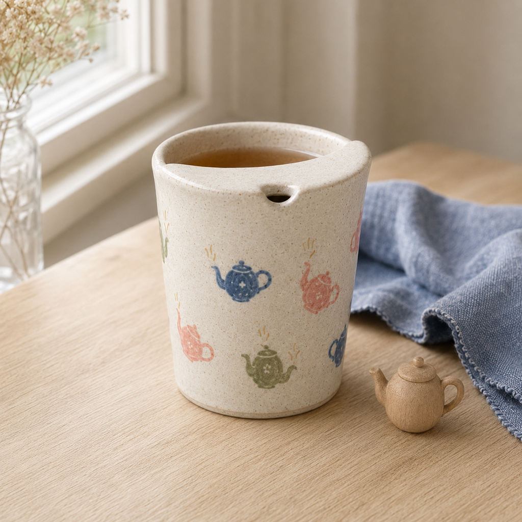 Hand-Painted Teapot Ceramic Travel Mug