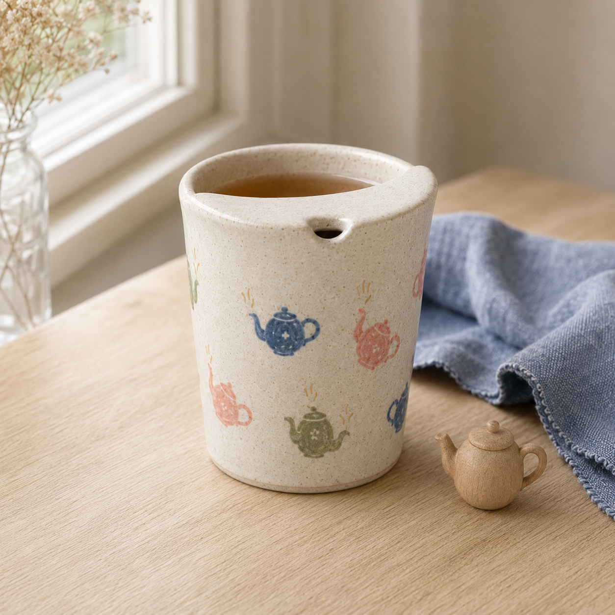 Hand-Painted Teapot Ceramic Travel Mug