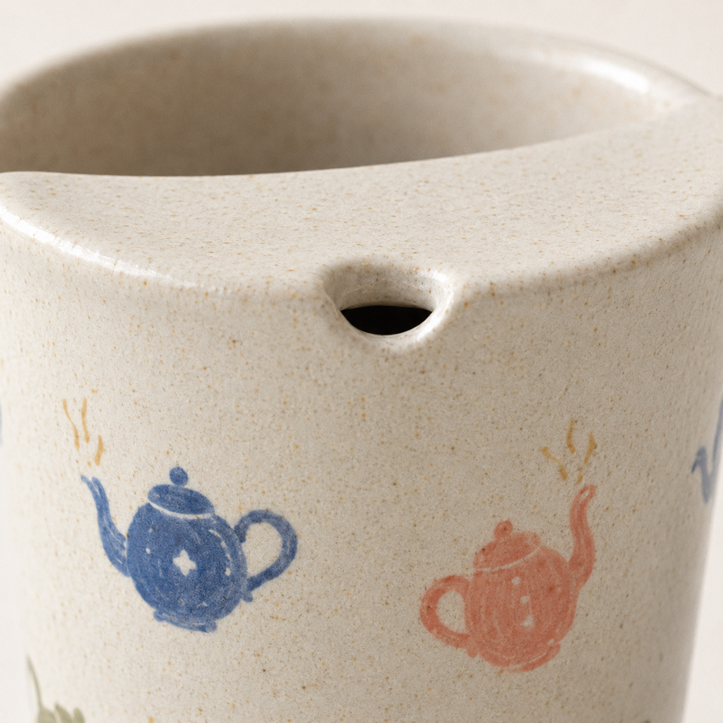 Hand-Painted Teapot Ceramic Travel Mug