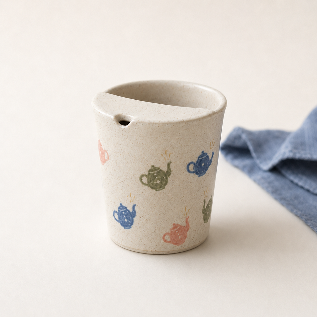 Hand-Painted Teapot Ceramic Travel Mug