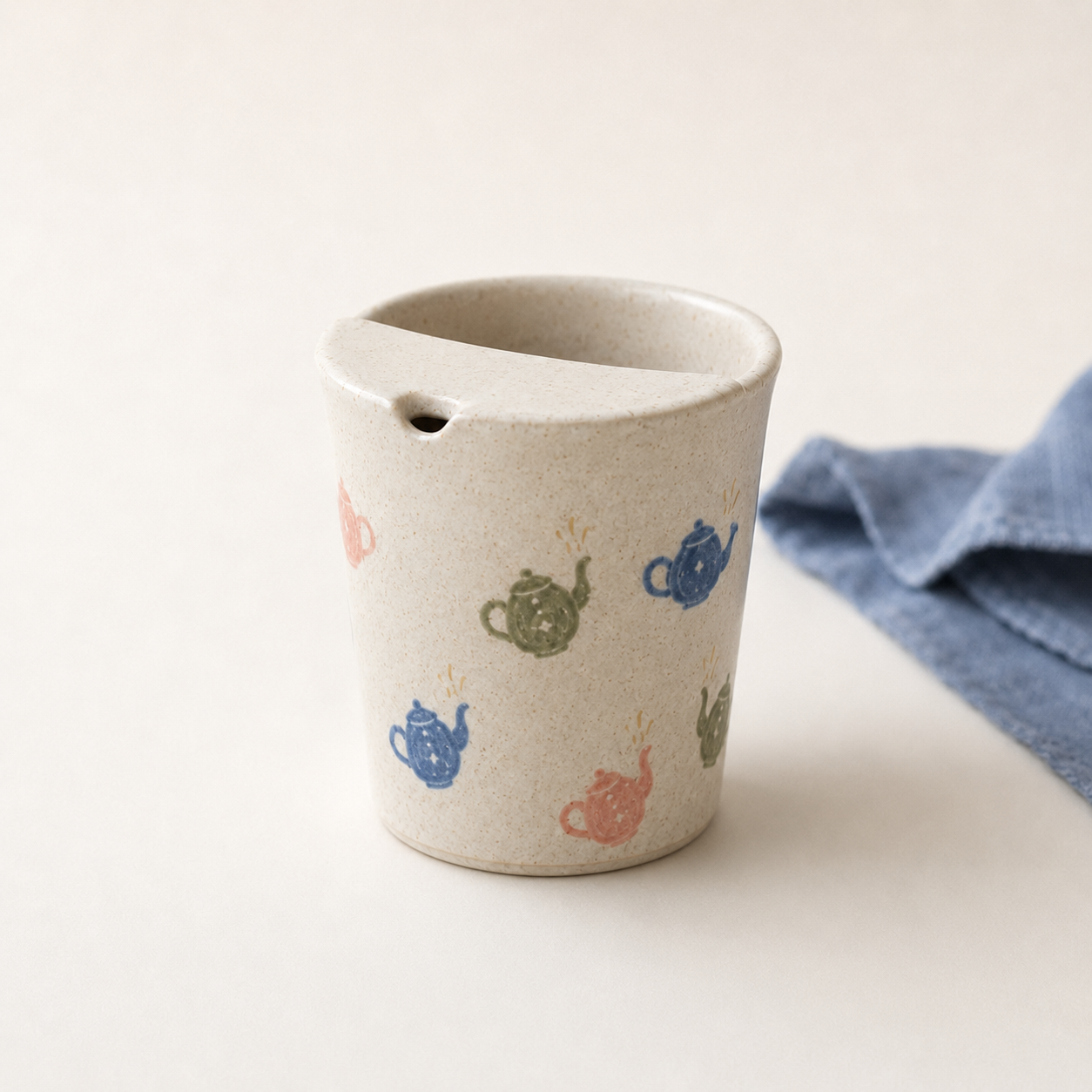 Hand-Painted Teapot Ceramic Travel Mug