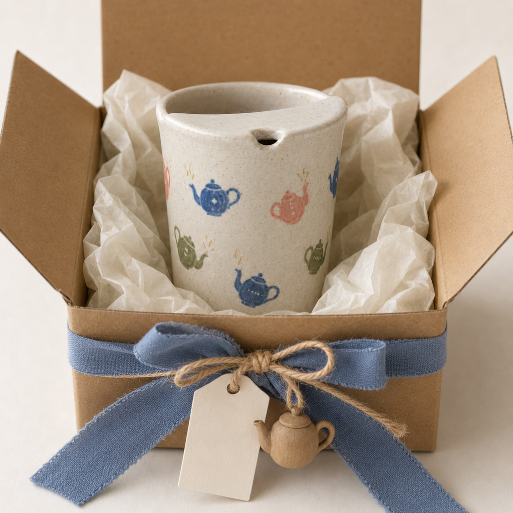 Hand-Painted Teapot Ceramic Travel Mug