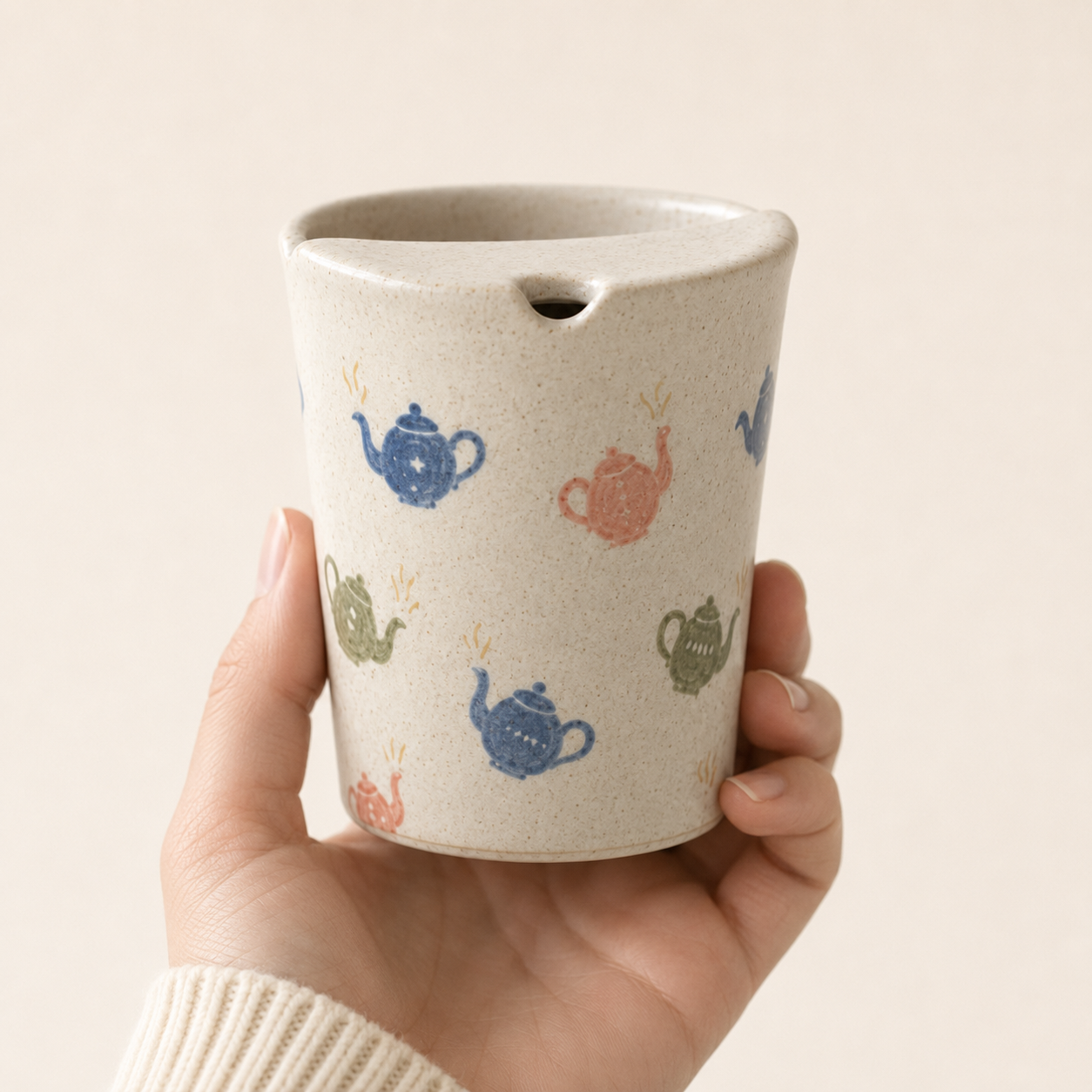 Hand-Painted Teapot Ceramic Travel Mug