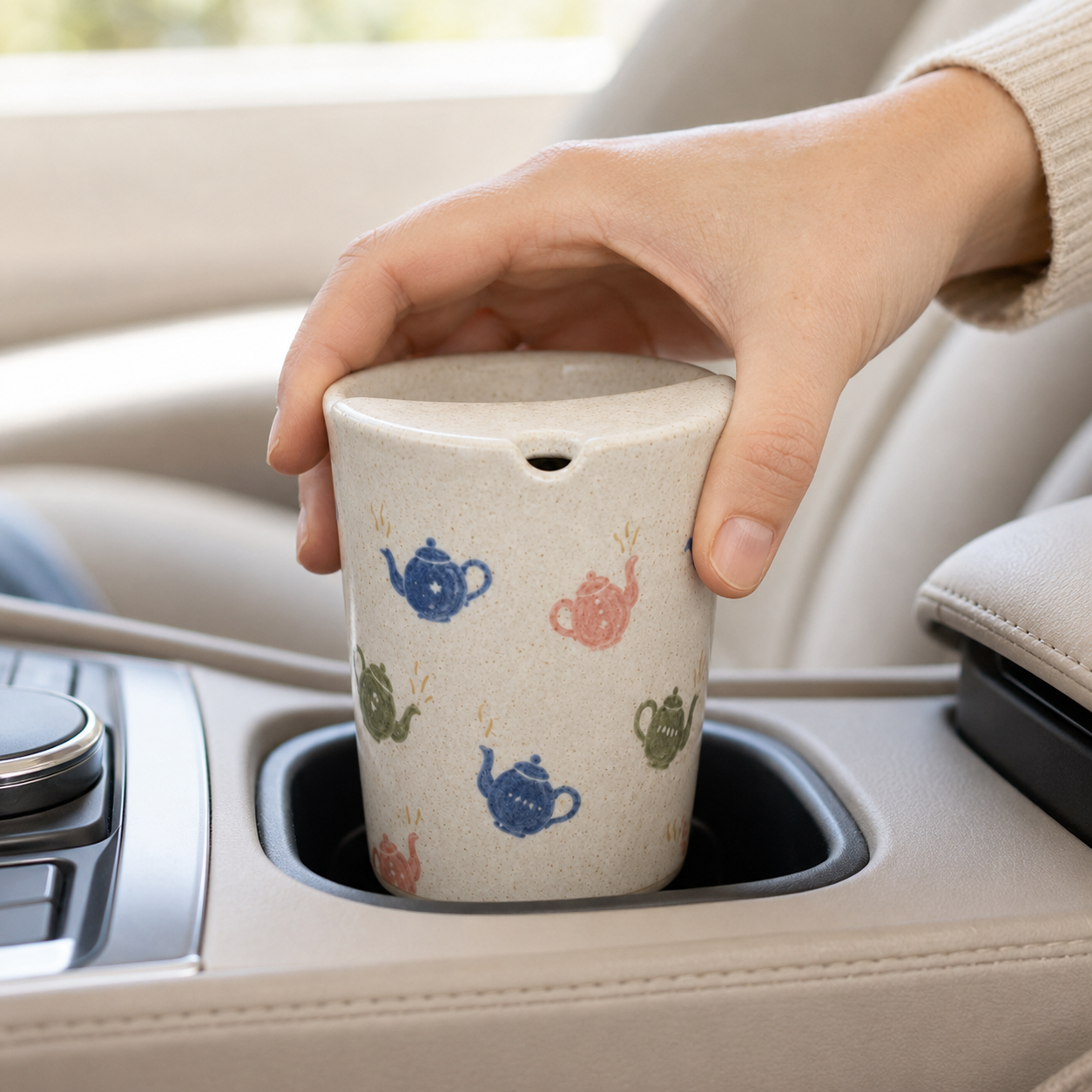 Hand-Painted Teapot Ceramic Travel Mug