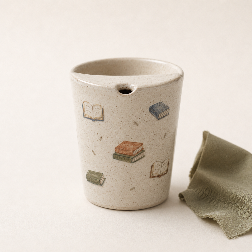 Hand-Painted Book Ceramic Travel Mug