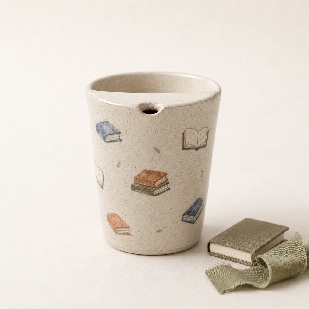 Hand-Painted Book Ceramic Travel Mug