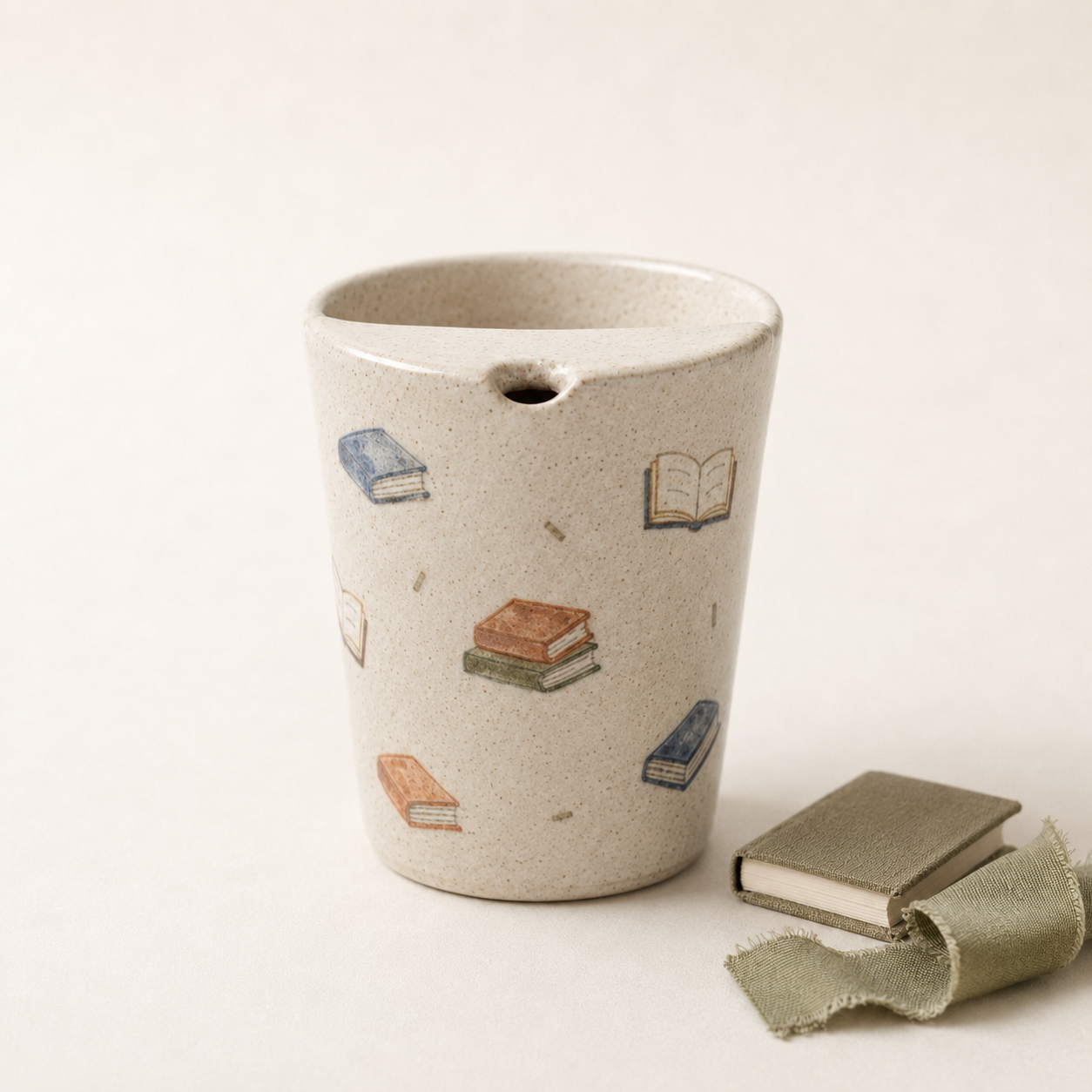 Hand-Painted Book Ceramic Travel Mug