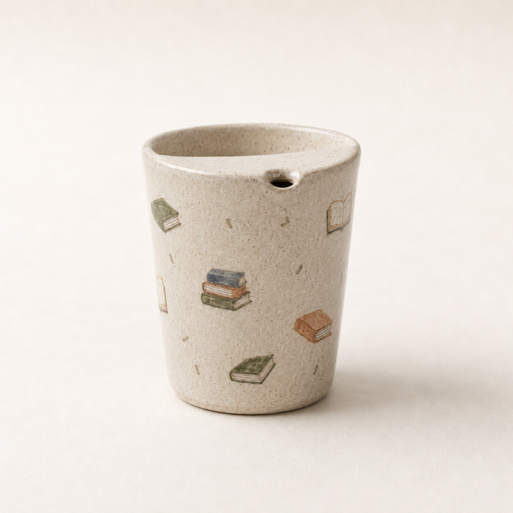 Hand-Painted Book Ceramic Travel Mug