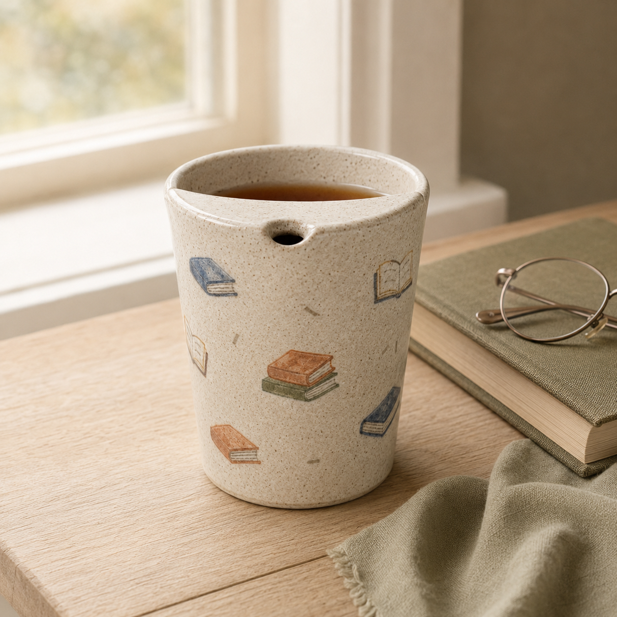Hand-Painted Book Ceramic Travel Mug