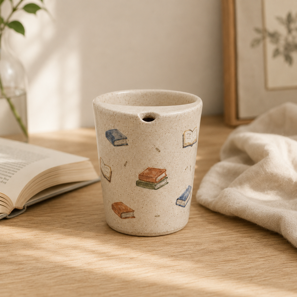 Hand-Painted Book Ceramic Travel Mug