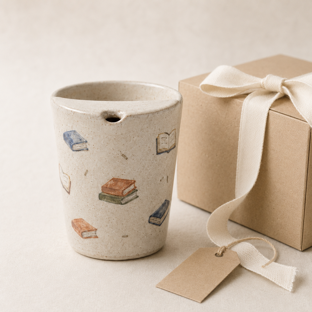 Hand-Painted Book Ceramic Travel Mug