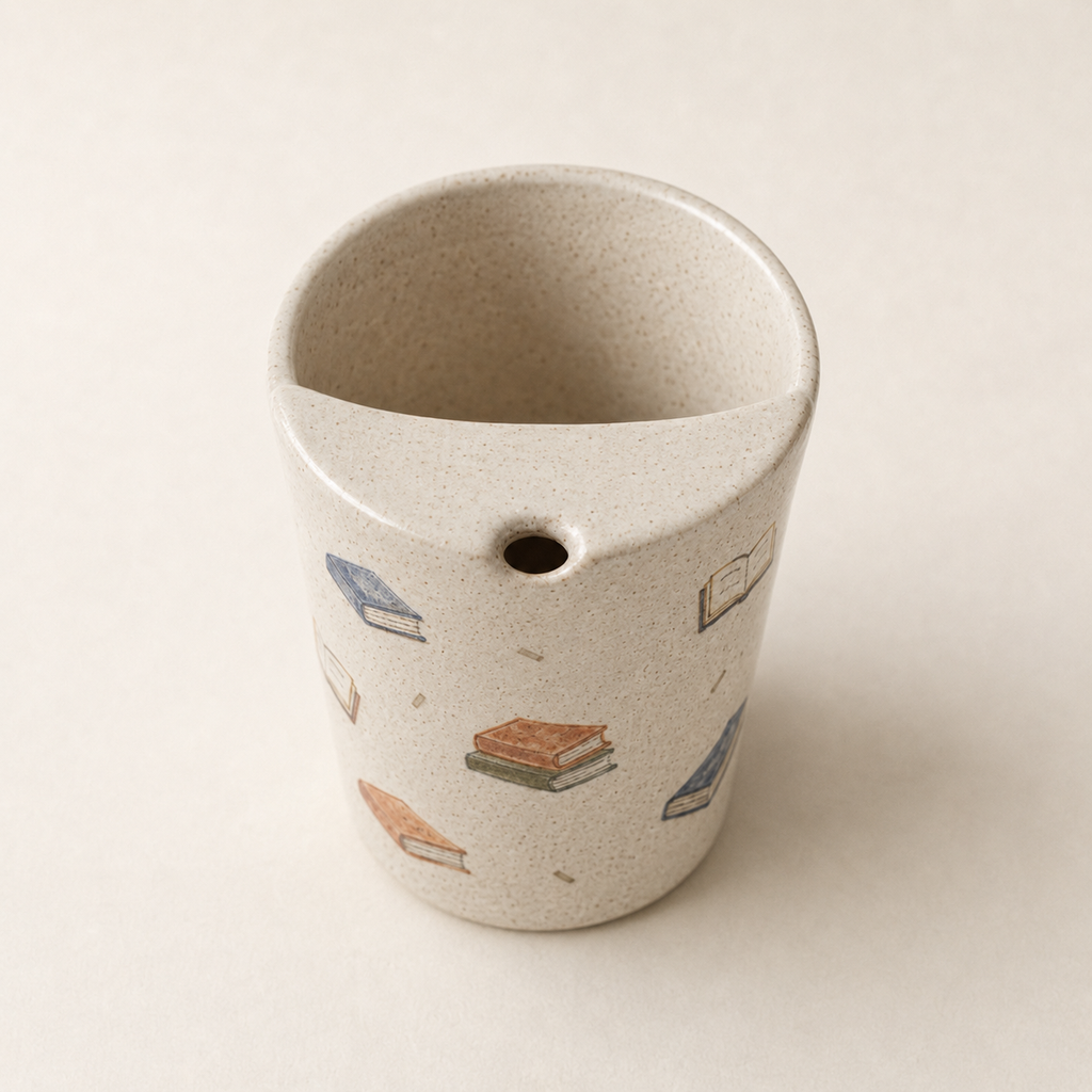 Hand-Painted Book Ceramic Travel Mug