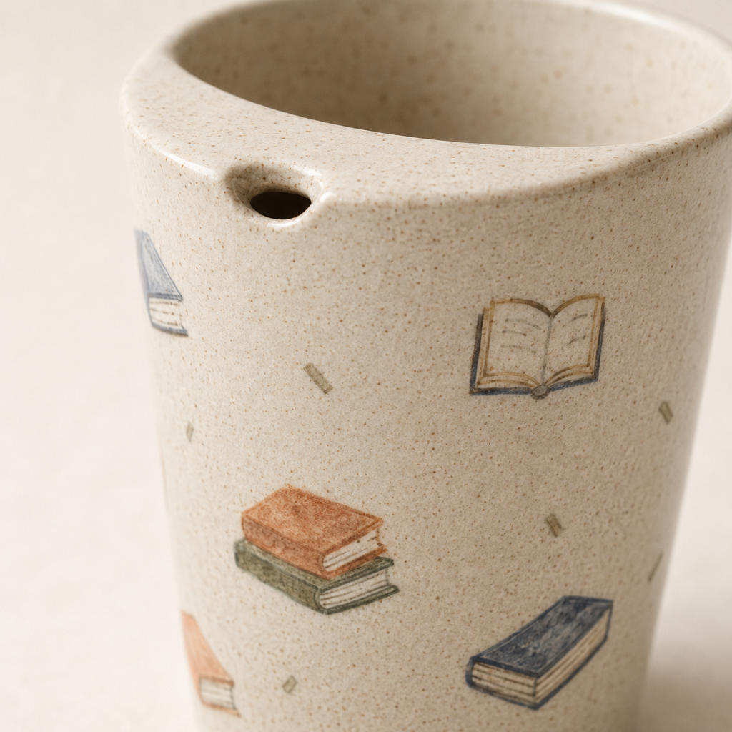 Hand-Painted Book Ceramic Travel Mug