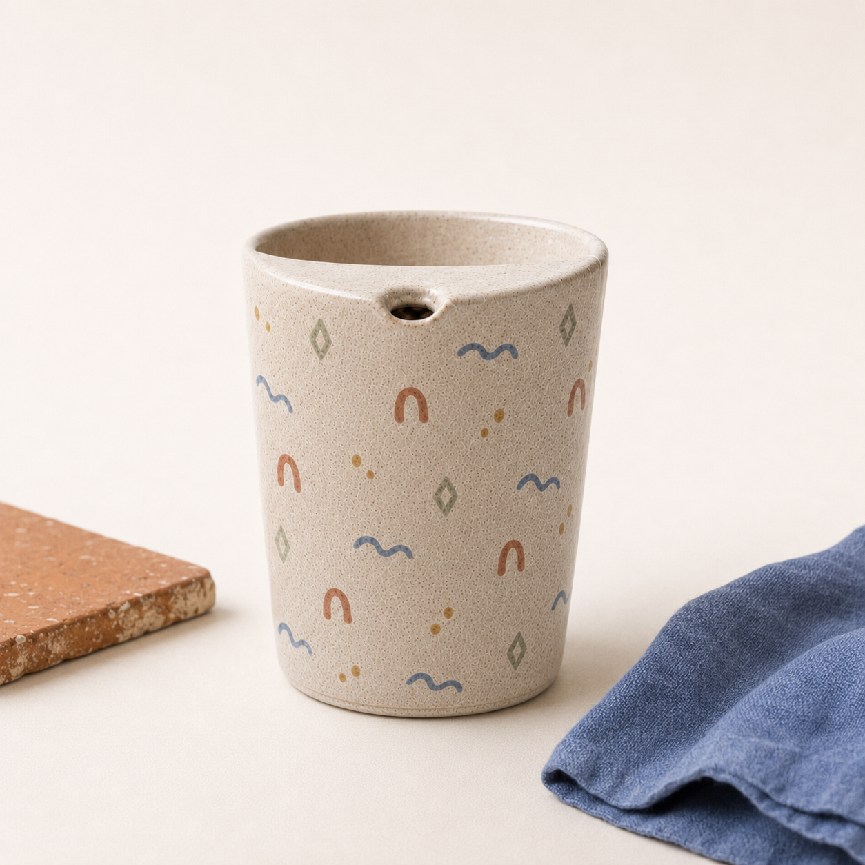 Minimalist Folk Art Ceramic Travel Mug | Hand-Painted Stoneware