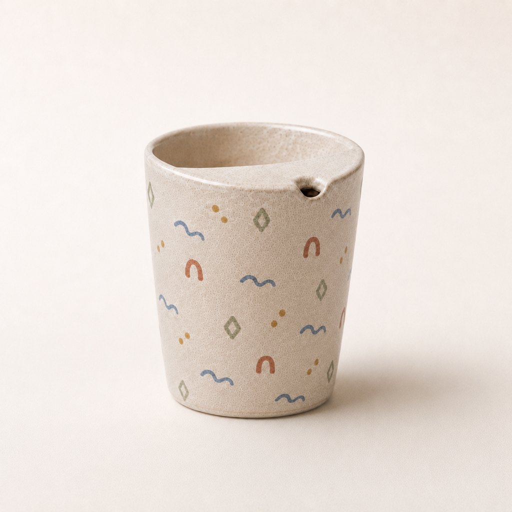 Minimalist Folk Art Ceramic Travel Mug | Hand-Painted Stoneware