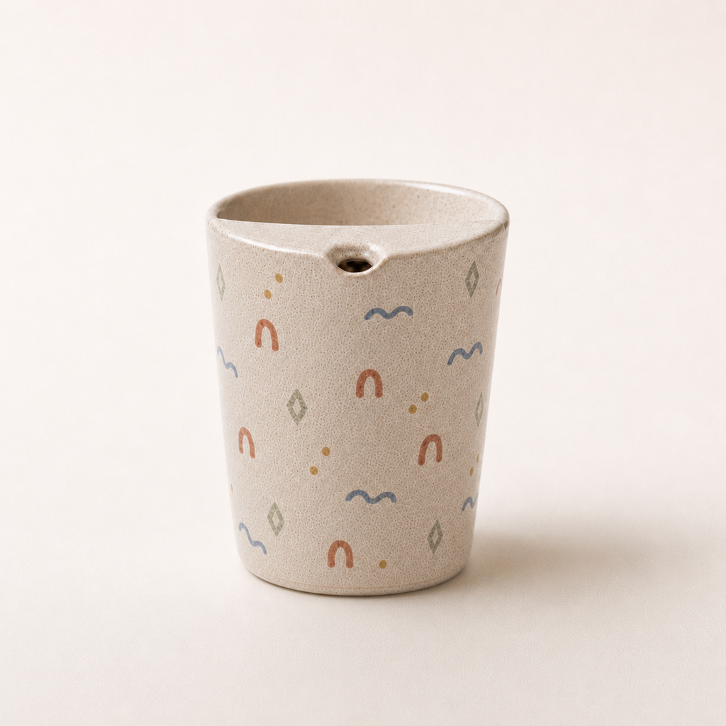 Minimalist Folk Art Ceramic Travel Mug | Hand-Painted Stoneware