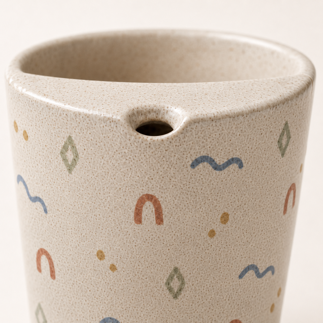 Minimalist Folk Art Ceramic Travel Mug | Hand-Painted Stoneware